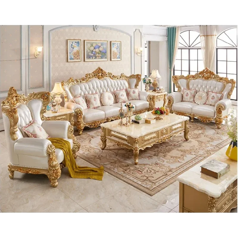 

leather sofa high-end American-style first-floor cowhide solid wood villa luxury size house furniture European-style