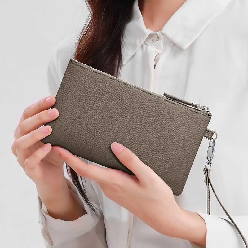 Genuine Leather Long Wallet for Women Large Capacity Zipper Clutch Purse Thin Card Holder Coin Pocket Ladies Hand Storage Bag