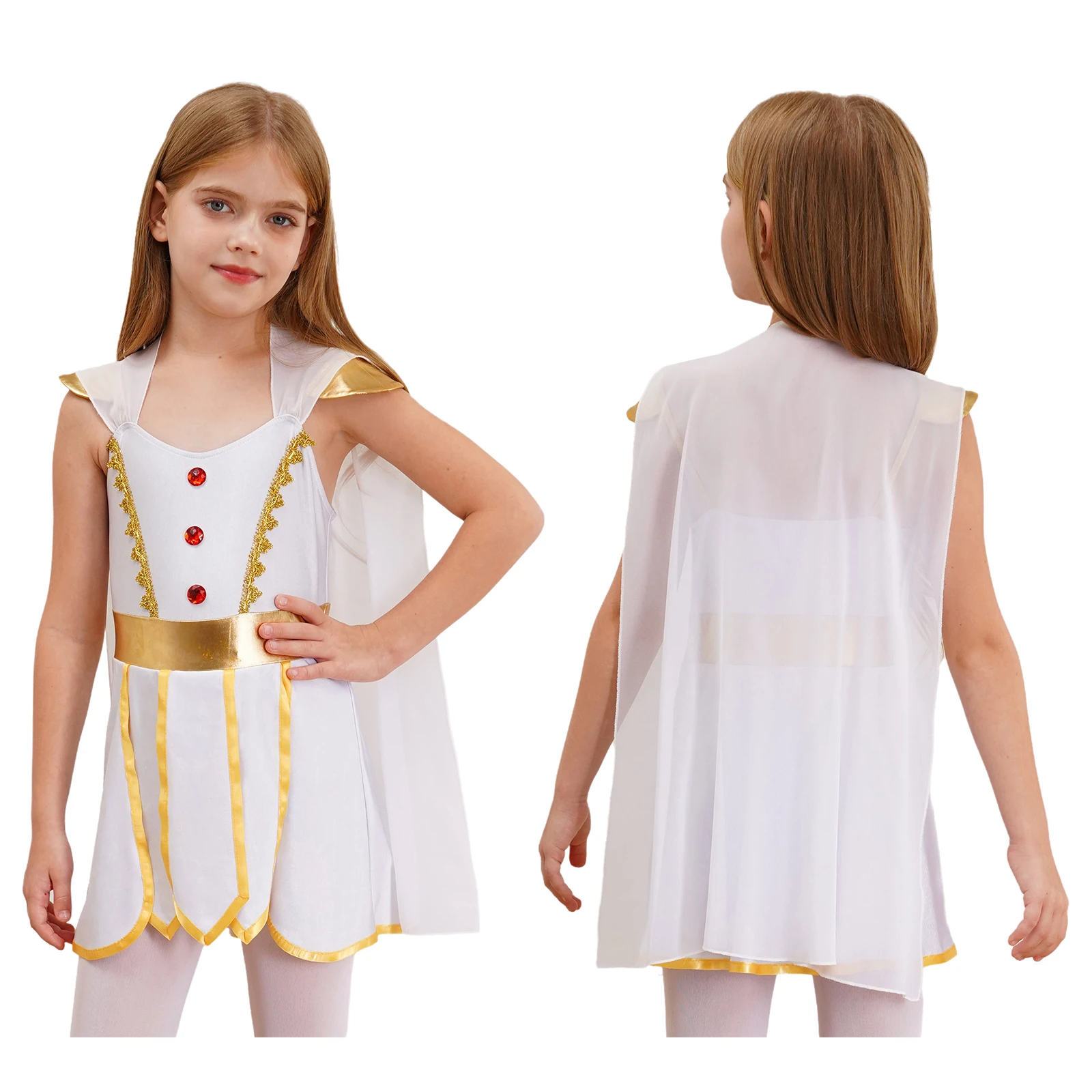 

Girls Ancient Greek Princess Dress 2024 New Halloween Cosplay Costume Greek Roman Empress Tulle Toga Cloak Dress+Arm Sleeve Set