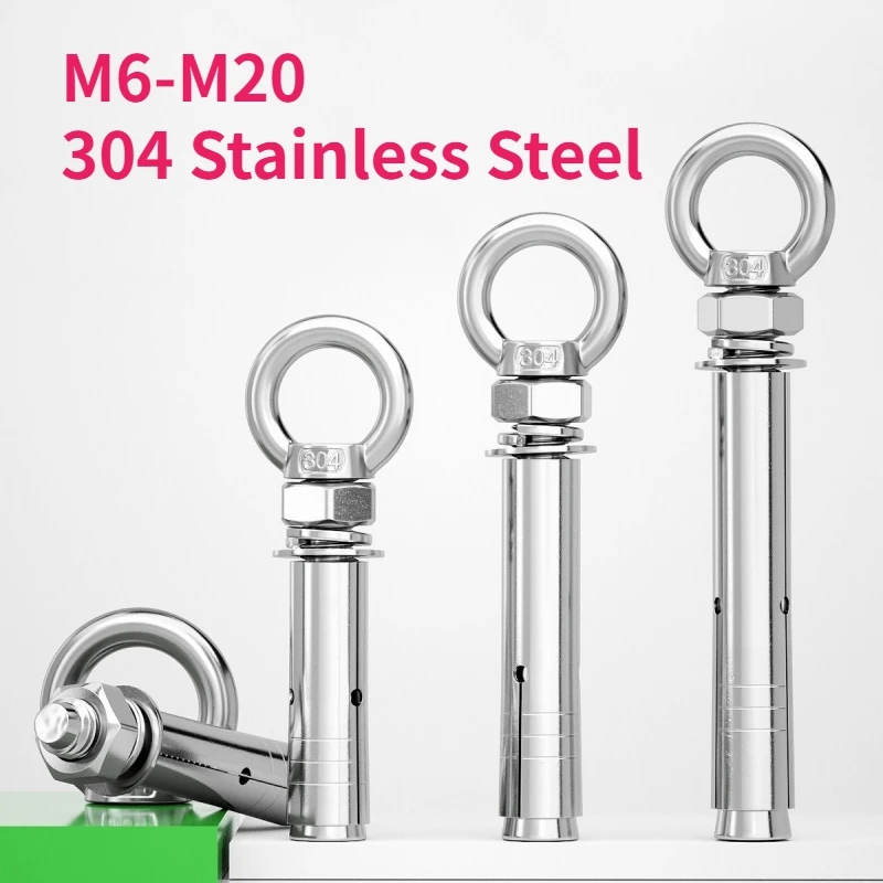 304 Stainless Steel Sleeve Anchor Concrete Expansion Eye Bolt Installation Artifact Hook Long Universal Ring Expansion Screws