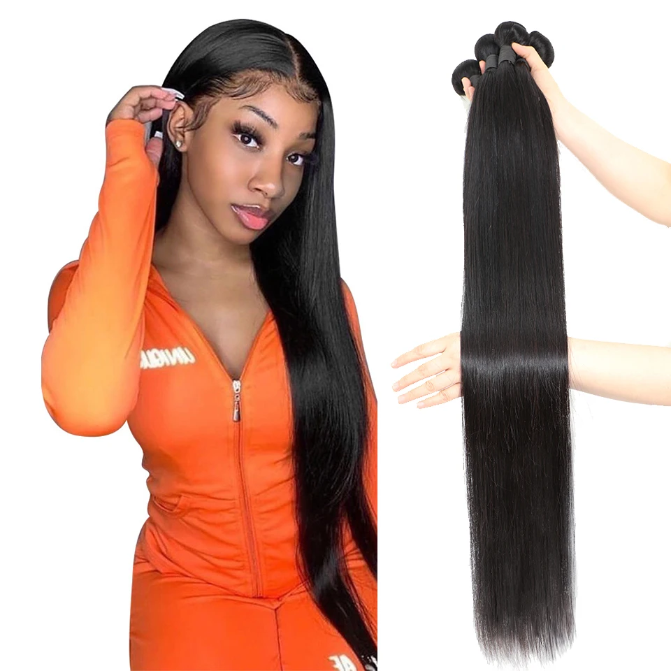 NextFace 34 36 38 40 inci Rambut Manusia Lurus Bundel Rambut India Lurus Halus Bundel Rambut Jahit Bundel Rambut Remy