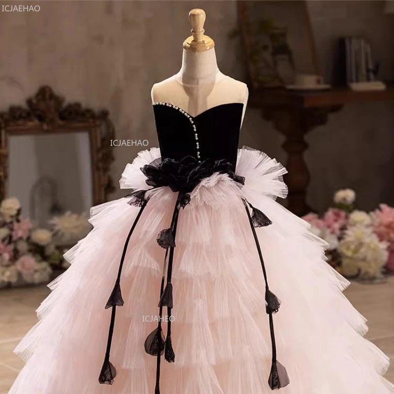 

2026 Girls Flower Girl Wedding Dress Kids Birthday Host PrincessParty Celebration Evening Clothes Gown Piano Performance Formal