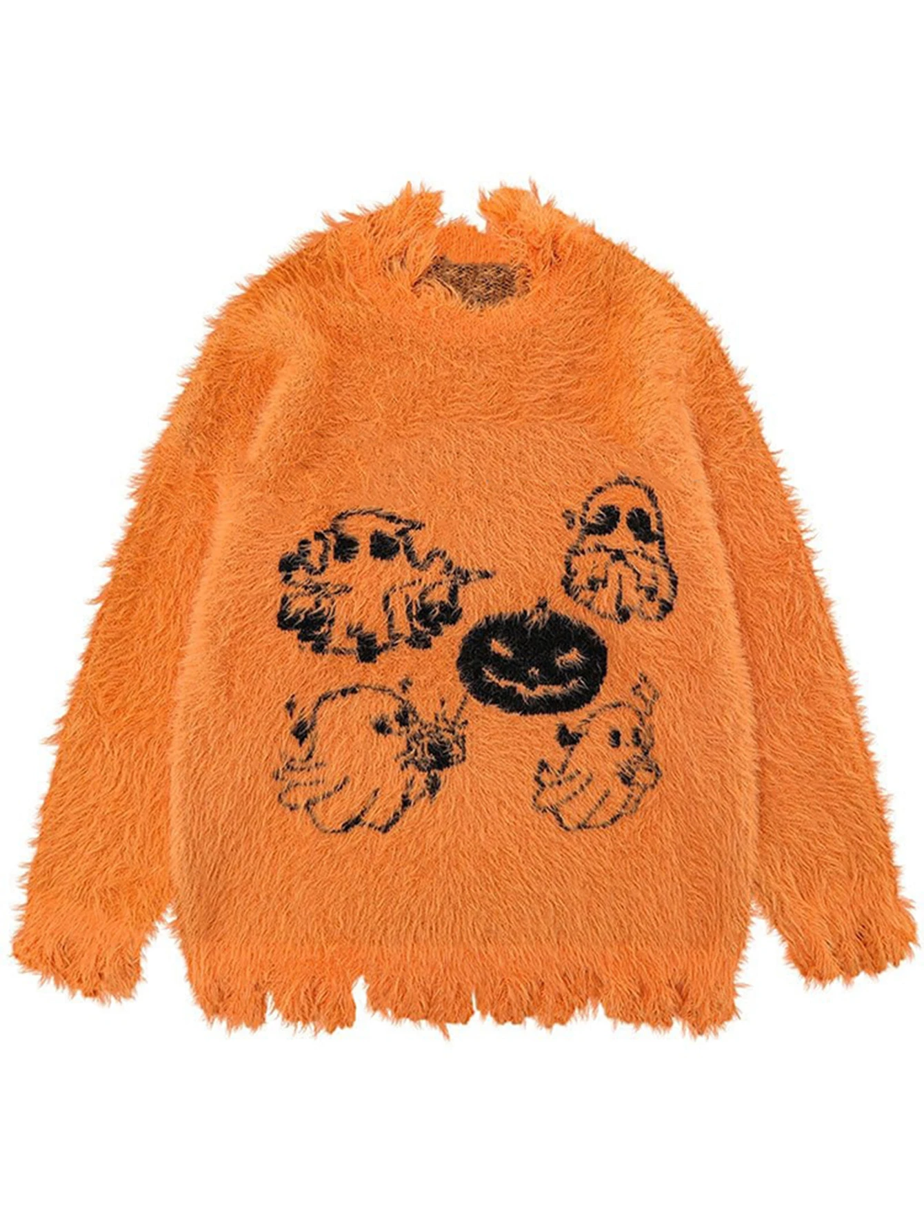 

Женский плюшевый свитер с длинными рукавами и круглым вырезом, осенне-зимняя модная удобная повседневная одежда с принтом на Хэллоуин