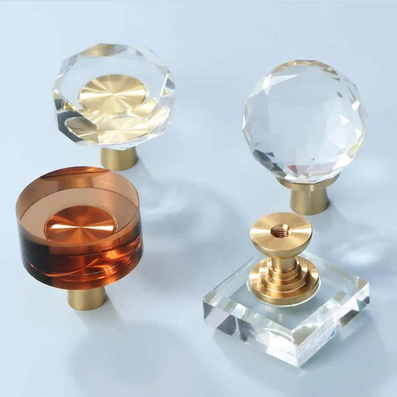 Puxadores de gaveta, maçaneta da porta do armário para móveis, latão sólido, cristal, vidro, armário, porta de armazenamento de cozinha