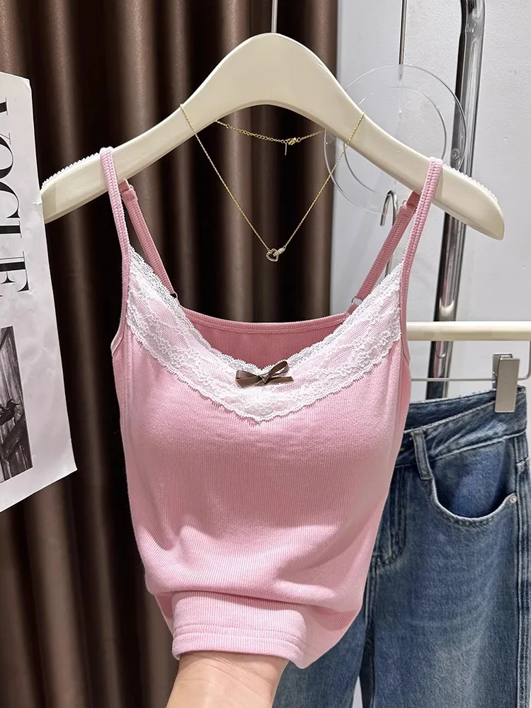 Pure Desire Knot ort Camiseta sin mangas para mujer, ropa de abrigo Sexy con ribete de encaje, chaleco ajustado de verano para ir al trabajo, Color Sle