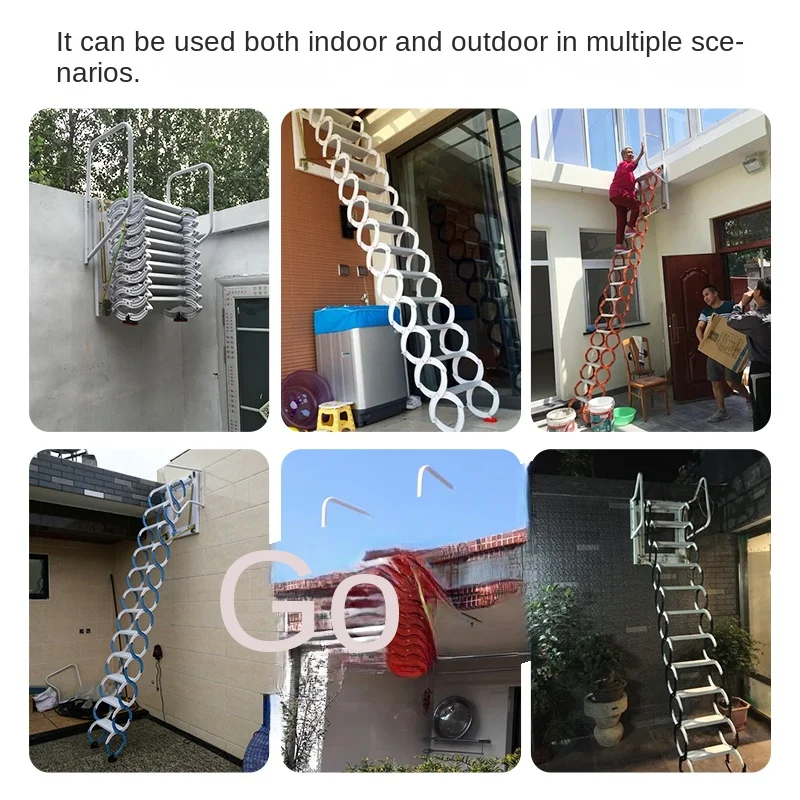 Customized wall-hung attic retractable stairs Indoor and outdoor general household villas thickened customized lifting