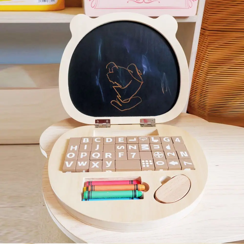 

Laptop Shaped Simulation Drawing Board Wooden Multifuntional Early Education Board Mathematics Enlightenment Writing Training
