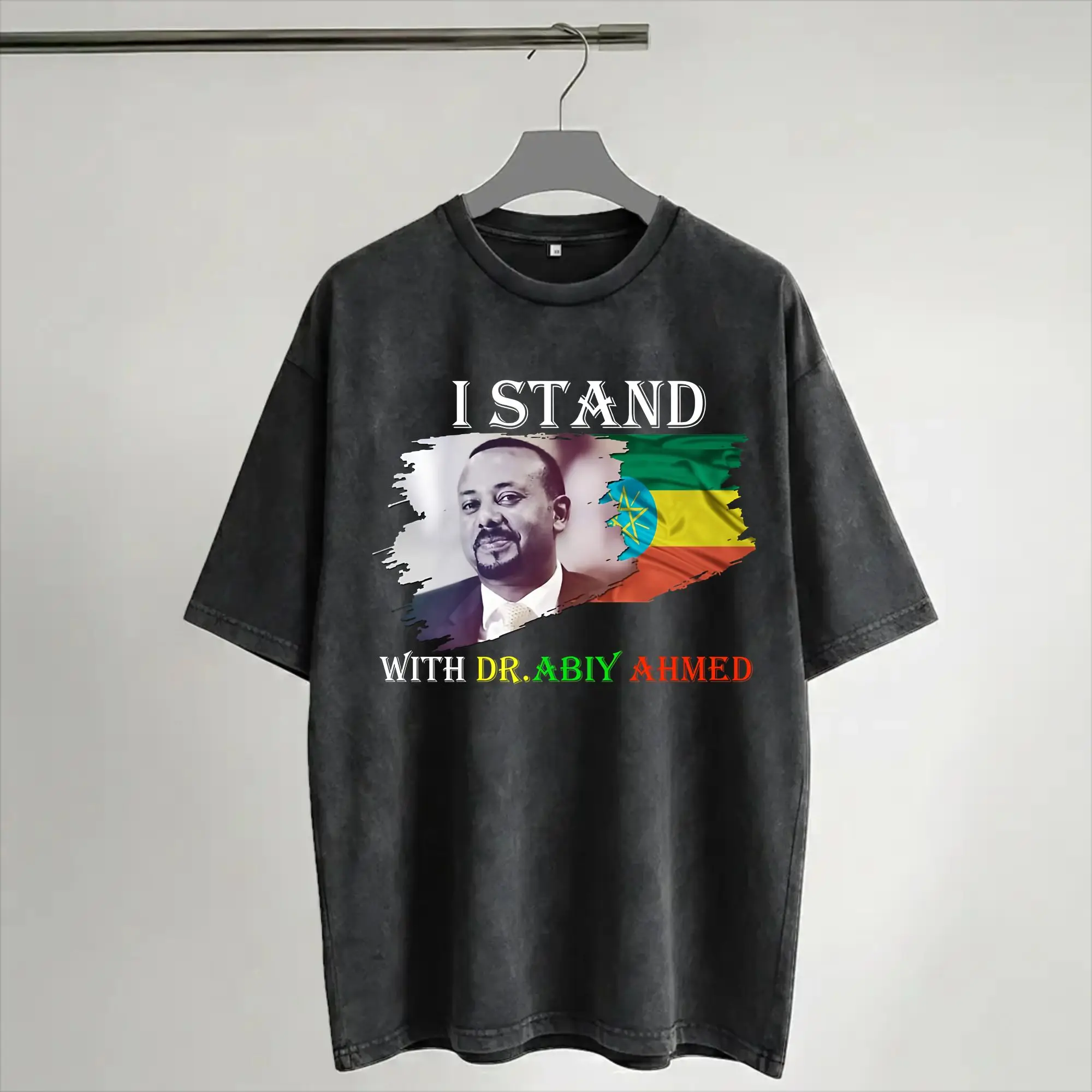 Dr Abiy Ahmed shirt Proudly i stand with Abiy Ethiopian PM T Shirt Hip Hop Washed T-Shirt  Cool Men Women Streetwear