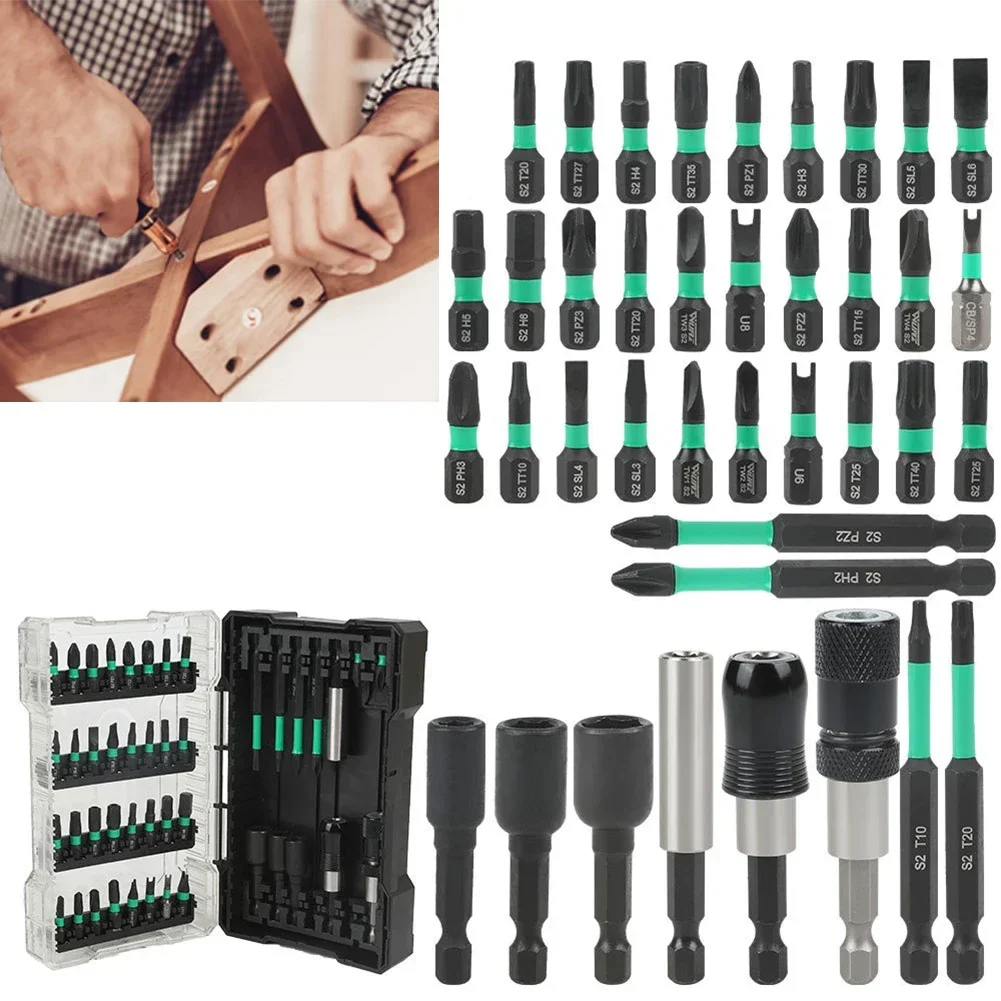 

44pcs Magnetic Hex Socket Set Pneumatic Screwdriver Bits With Quick Release Extension Rod For Parts Disassembly And Repair