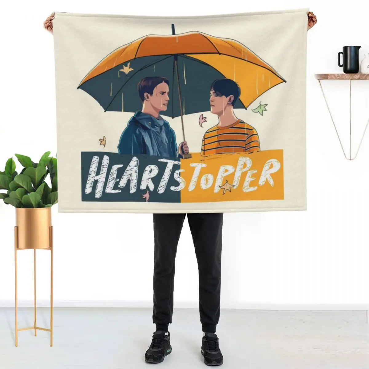 Heartstopper - Nick & Charlie Umbrella Scene Vectorized Throw Blanket Heavy Luxury Designer Multi-Purpose warm winter Blankets