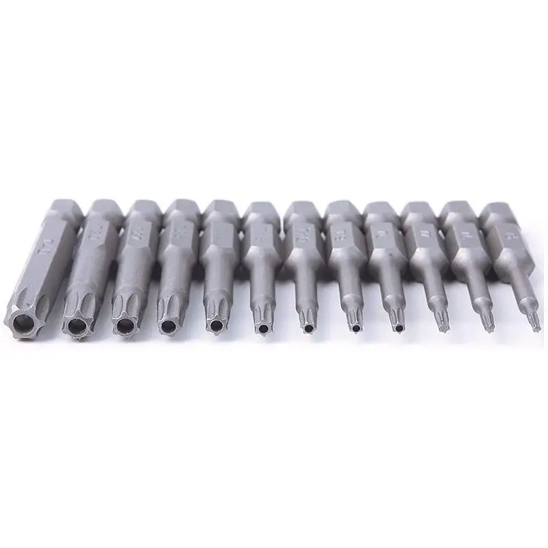 Set di punte Torx da 12 pezzi punte a stella magnetiche antimanomissione da 50mm T5-T40 Set di punte da trapano per chiavi a cacciavite