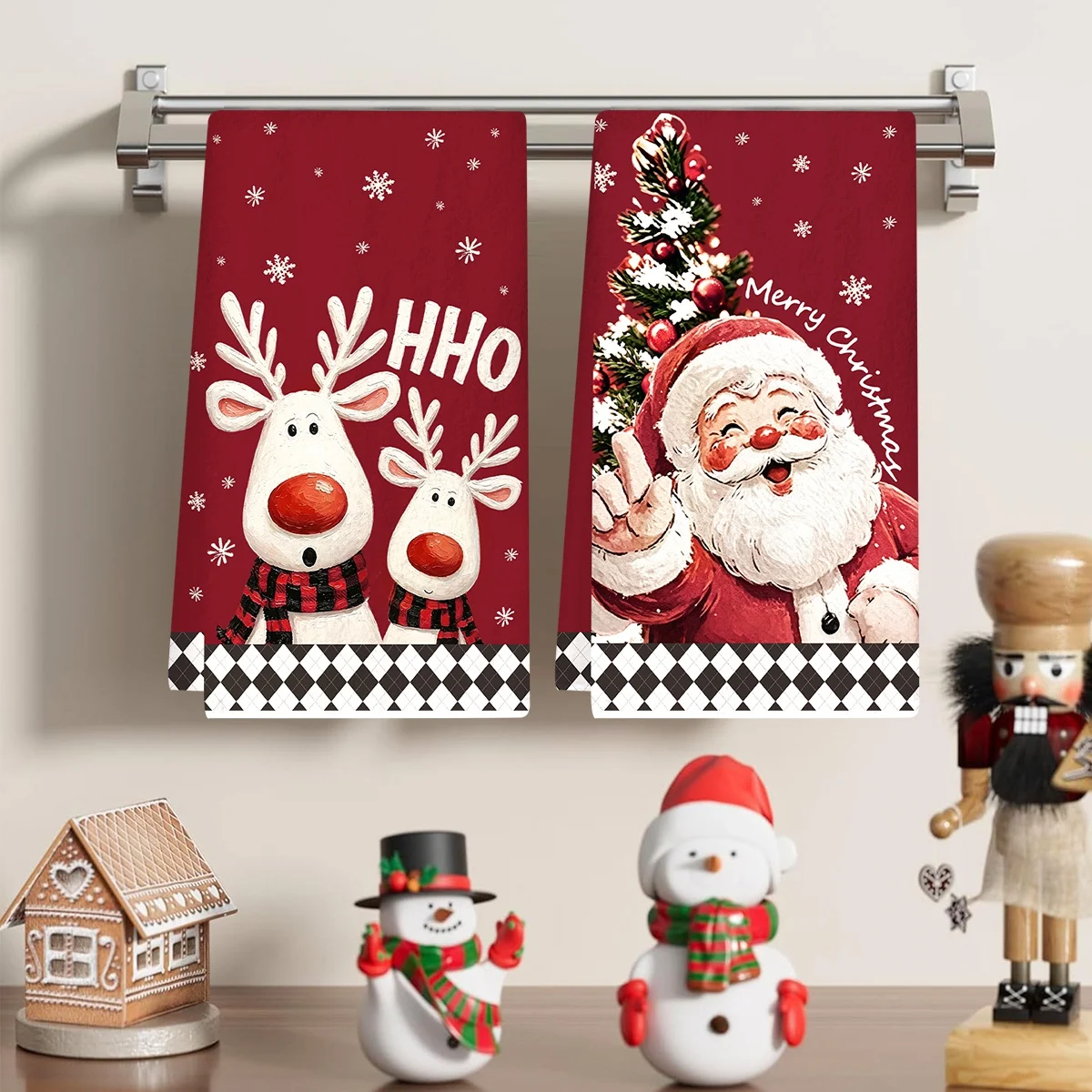 2 Stück Frohe Weihnachten Handtücher Retro Weihnachtsmann Rentier Saugfähige Küchentücher Navidad Weihnachtsdekoration für Zuhause 2026 – Detail 6