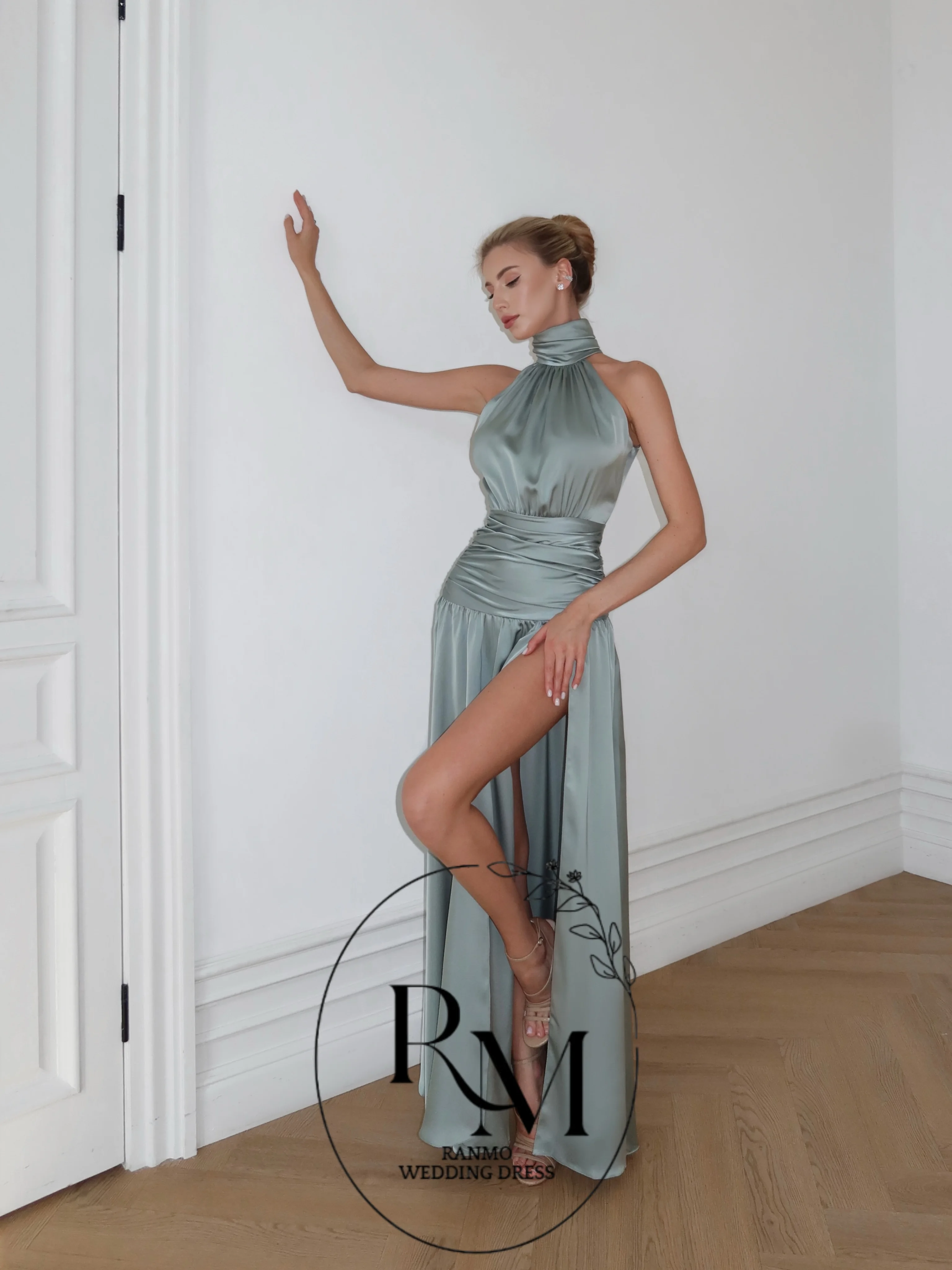 Ranmo Customized Satin A-line O-Neck Sleeveless Formal Party Dress Pleated Floor-Length 2026 Evening Gown Dress For Women