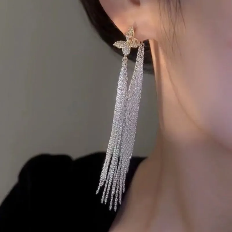 Butterfly Long Tassel Earrings For Women 2023 New Luxury Design Top Grade Jewelry Earings