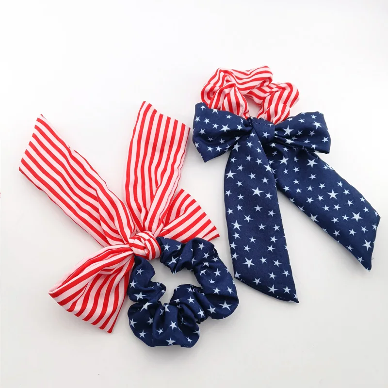 American Flag Red Blue and White Girl Ribbon American Independence Day Hair Band Women's Rabbit ear Ribbon Bow Headband