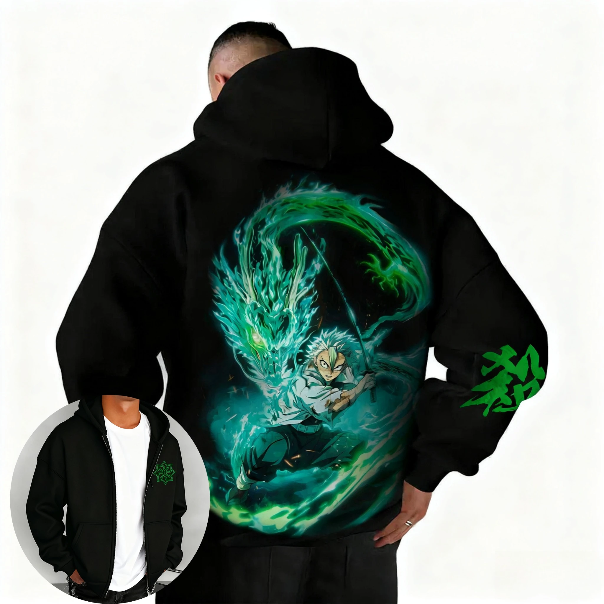 

Demon Slayer Anime Men's Zipper Hoodie Autumn/Winter New Shinazugawa Sanemi Printed Hip Hop Casual Loose Cardigan Sweater Top