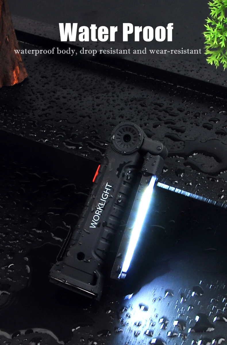 LED COB Flashlight USB Rechargeable Torch Inspection Lamp with Magnetic，Hook 360° Rotatable Emergency Floodlight Outdoor Lantern
