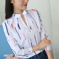 women's Autumn Fashion Simplicity Striped stand collar Long sleeve Shirts women clothes Casual All-match temperament Tops