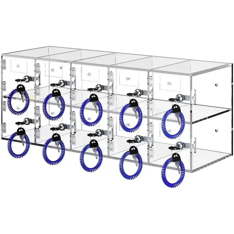 Cell Phone Storage Locker, 10 Slots Acrylic Material with Door Locks and Keys, Wall-Mounted Cabinet Pocket Office Classroom Gym Box, Clear - view 3