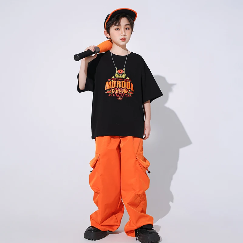 Balzaal Kids Hiphop Kleding Oversized T-Shirt Oranje Casual Cargo Broek Voor Meisjes Jongen Jazz Street Wear Dance Kostuum Kleding