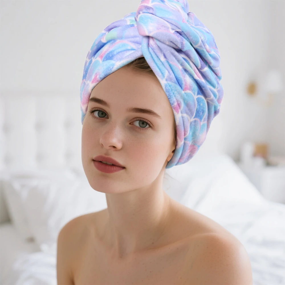 Juego de 2 Toallas Absorbentes para el Cabello con Estampado, Turbante de Microfibra de Secado Rápido para Cabello Largo, Rizado y Grueso, para Baño y Hogar