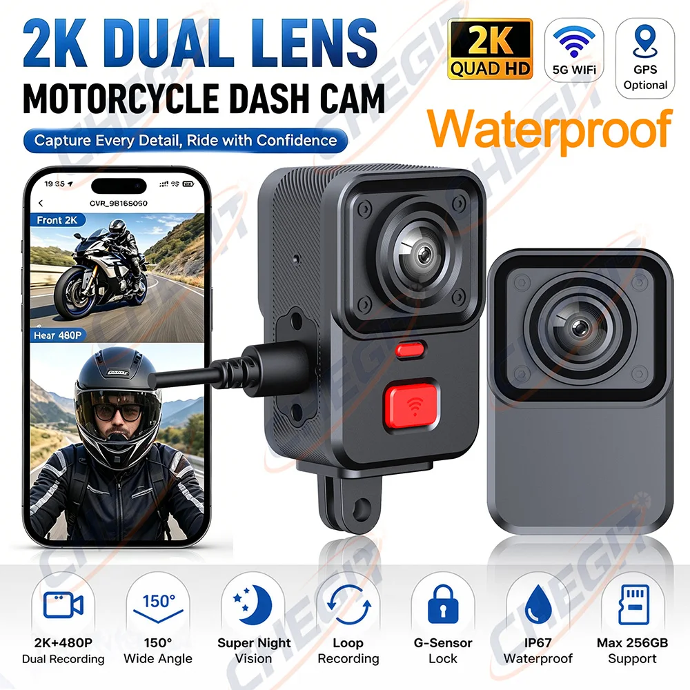 

New Motorcycle DVR 2K+480P WiFi GPS Waterproof Camera Loop Recording Ultra Wide Angle Lens Video Recorder Outdoor Dash Cam