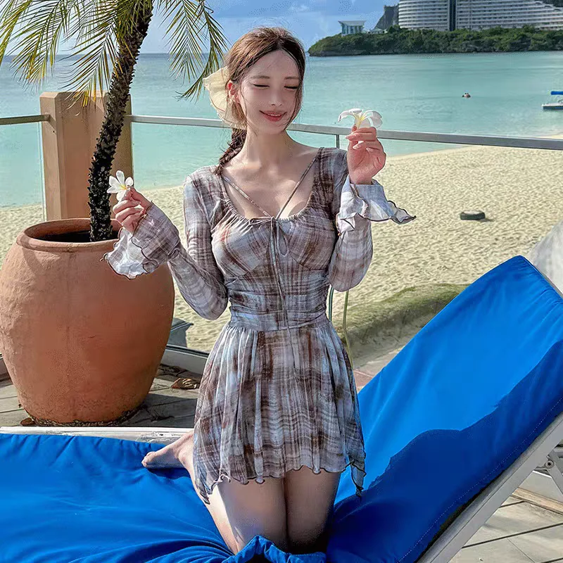 

Потрясающий цельный женский купальник для термальных источников, скрывающий недостатки фигуры, для полных девушек, из нейлона, в стиле бикини