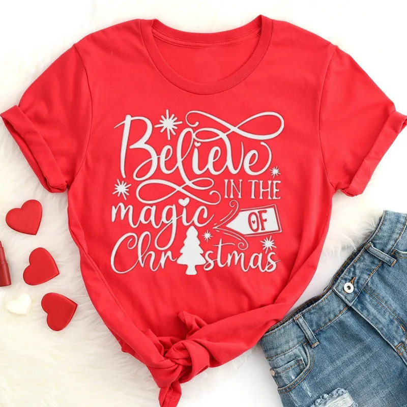 Believe In The Magic Of Christmas Unisex T-shirt Short Sleeve Top Tees O Neck 100% Cotton Streetwear harajuku y2k Drop Shipping