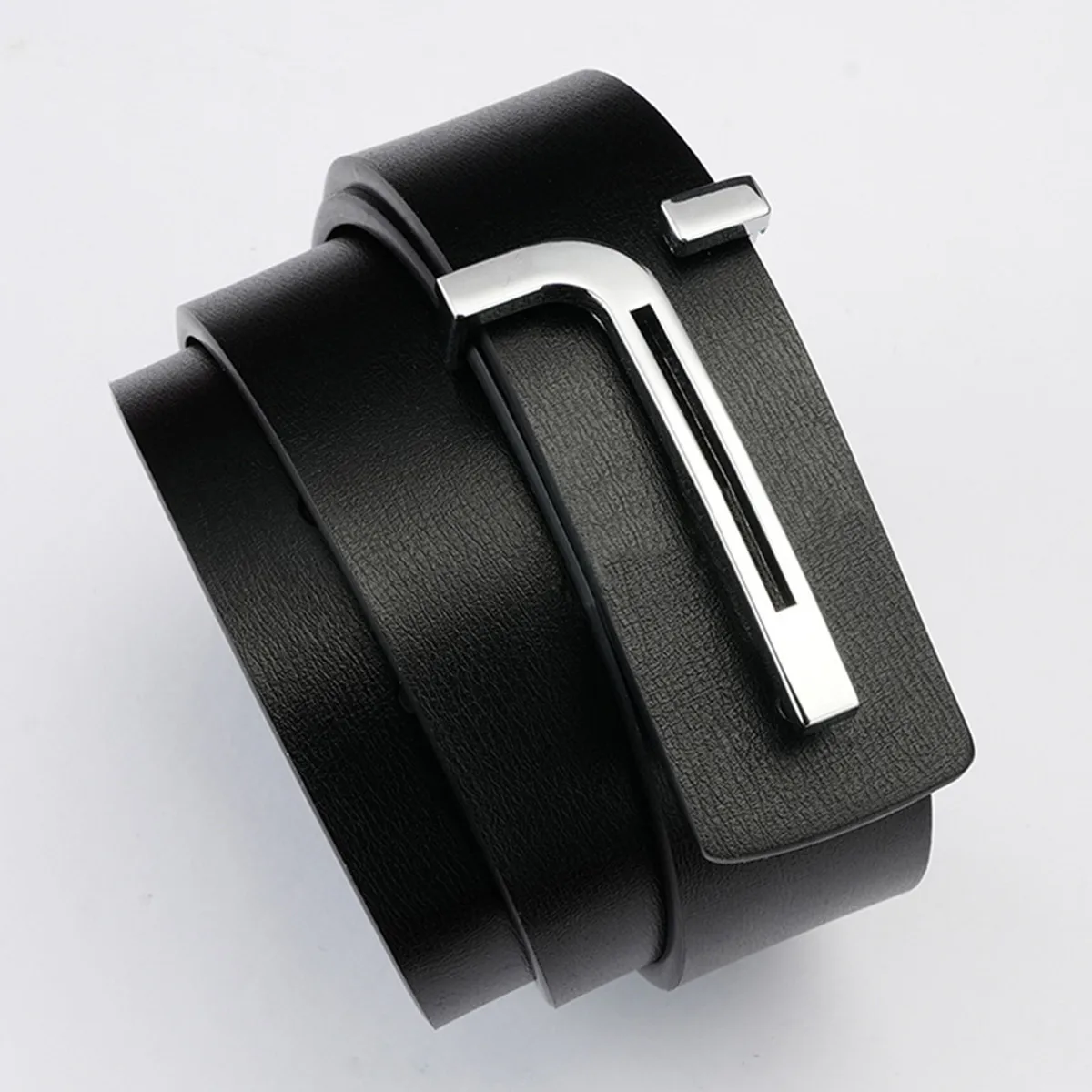 Modischer Business-Gürtel aus echtem Leder, 3,3 cm breit, für Herren, mit glatter Schnalle, passend zum Anzug, trendiges Accessoire – Detail 5