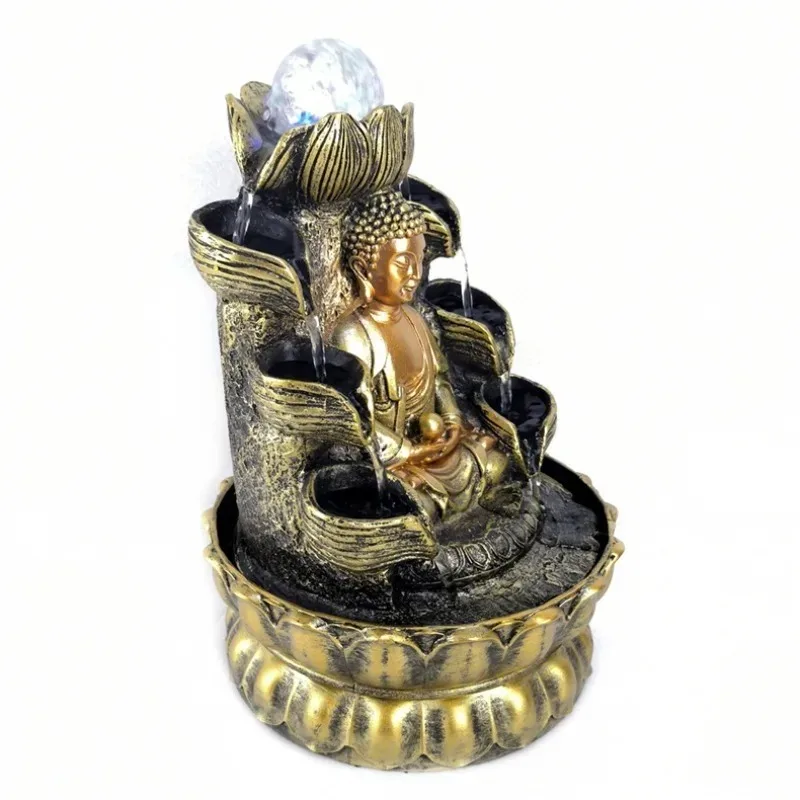 

【Specialized】Desktop Buddha Flowing Water Fountain with LED Light Rotating Ball Decor for Home Office Meditation Zen Decor