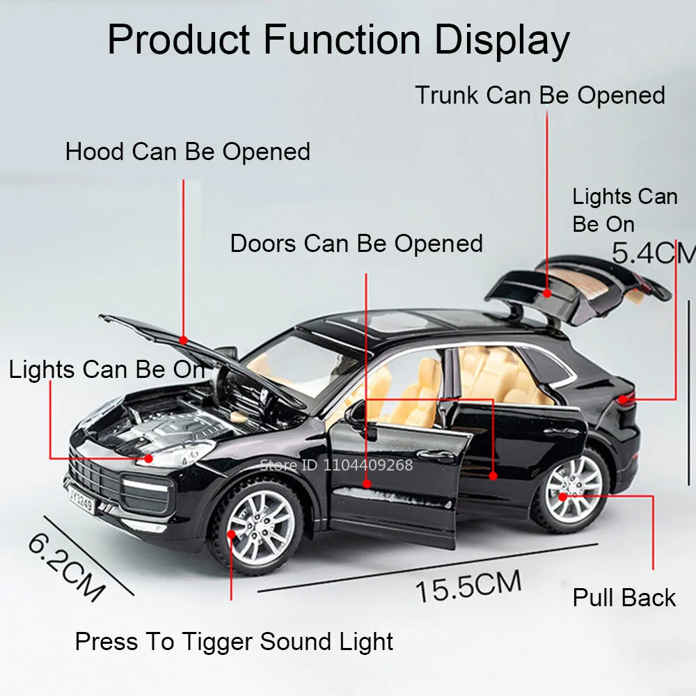 1:32 Cayenne Turbo Taycan Luxury Car Model Toy Diecast Metal Sound Light Pull Back Miniature Supercar Models Holiday Presents