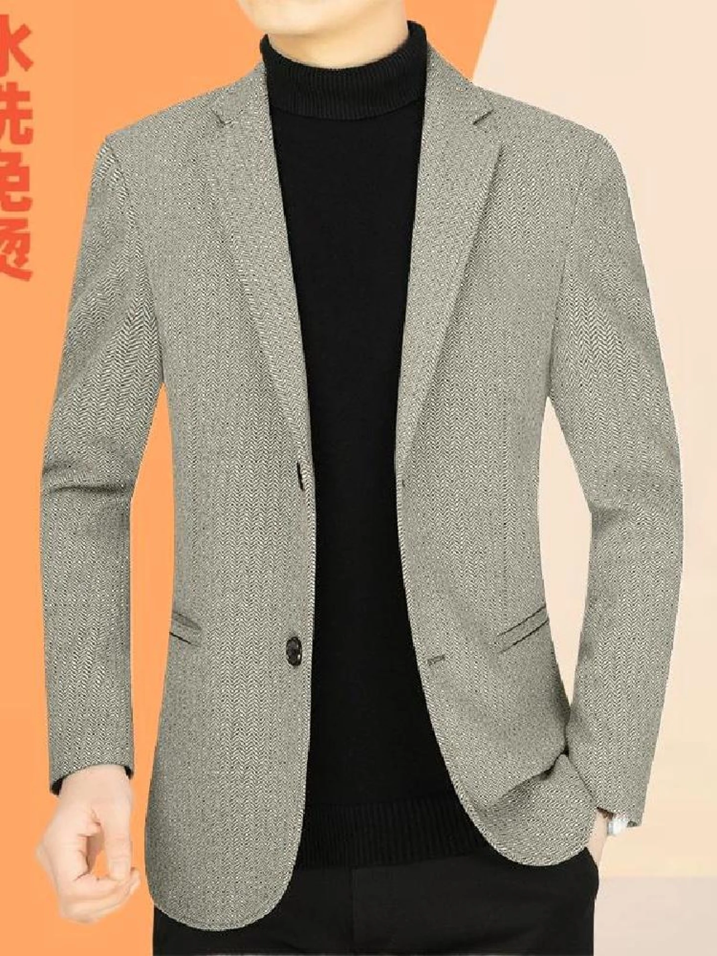 

Casual Midlife Men's Suit Busin Sle Single Piece ly Dad's Faion Thiened Long Sve Two Buttoned