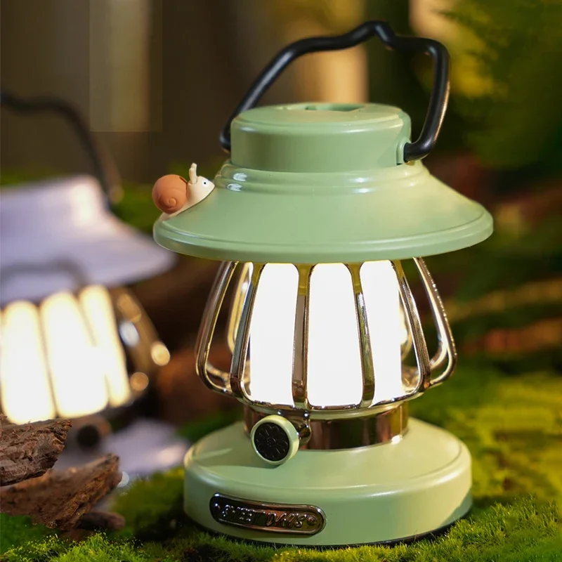 Camping Night Lights USB C Rechargeable 3 Colors Stepless Dimming Night Light Outdoor Portable Emergency Retro LED Camping Lamp