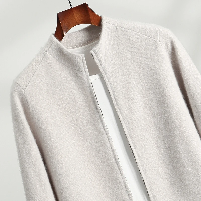 Sweter Mantel Kasmir 100% Pria Musim Gugur Musim Dingin Cardigan Tebal Kasual Mantel Elegan Mewah Olahraga Luar Ruangan Rajutan Resleting Atasan Sweter