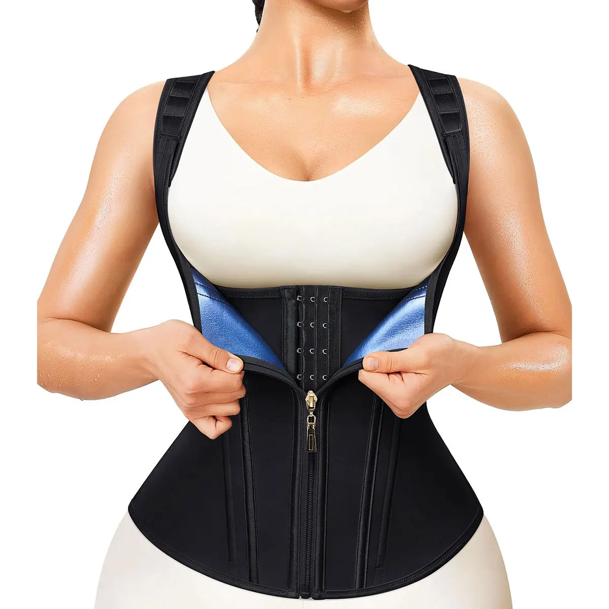 Colombian Sauna Corset Women's Vest Top Double Compression Waist Training Corset Adjustable Zipper and Hook Eye