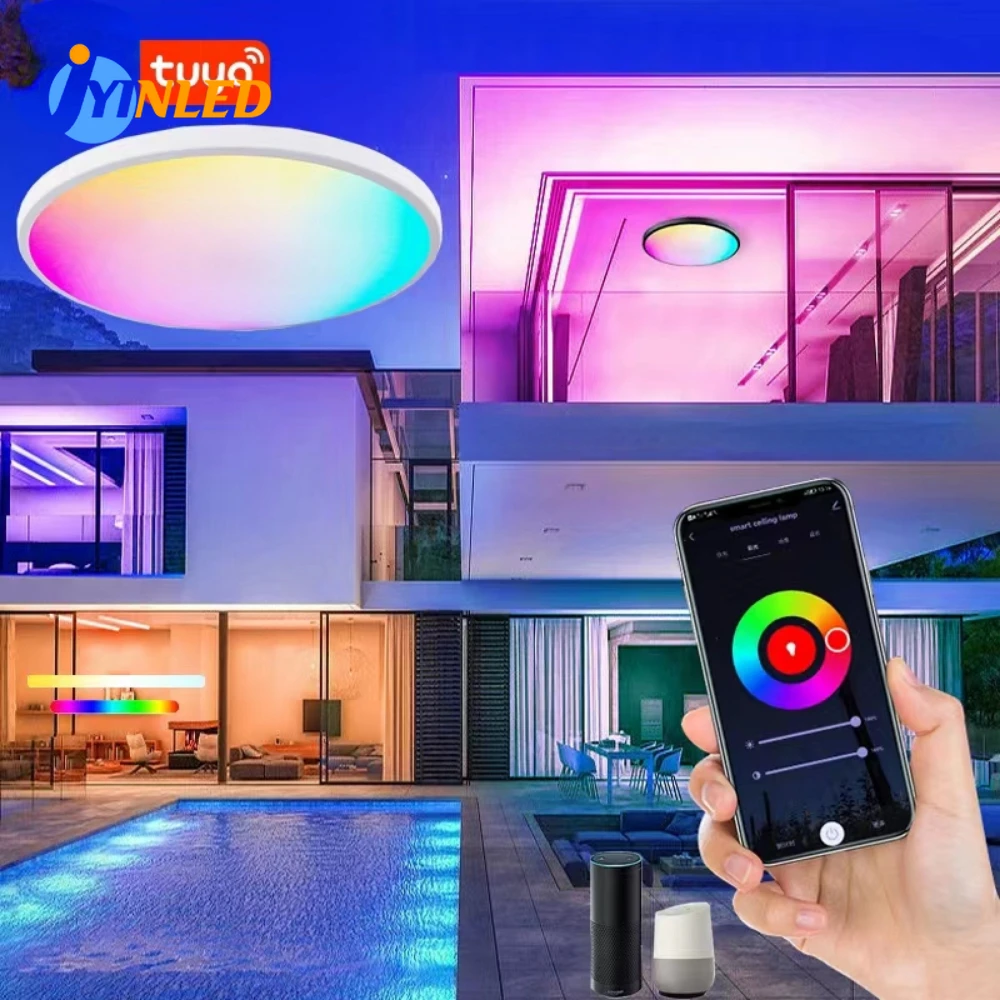 RGBCW Tuya Smart WIFI LED Round Ceiling Light Lights WIFI APP Voice Control with For Bedroom Home Decor