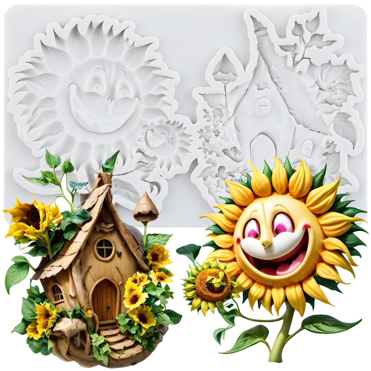 Sunflower Silicone Molds House Fondant Cake Decorating Tools Cupcake Topper Candy Sugar Craft Gum Paste Polymer Clay