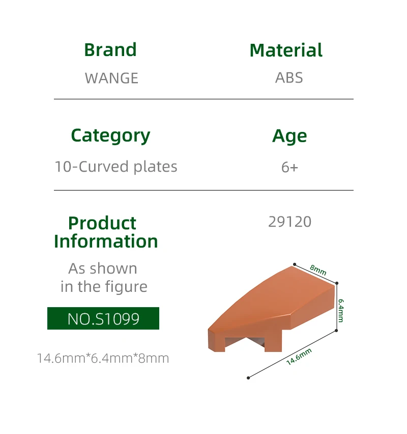 Wange 400 sztuk/partia 29120 Klin 2x1 z rowkiem na śrubkę Lewy Blok Moc Kolorowe Akcesoria Kompatybilne z Klockami DIY Zabawka dla Dzieci Prezent
