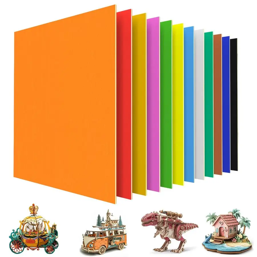 

12 Pack Colored Plywood Sheets 12 x 12 x 1 8 3mm, MultiColored Basswood Panels with Acrylic CoatingNonToxic and odorless for Las