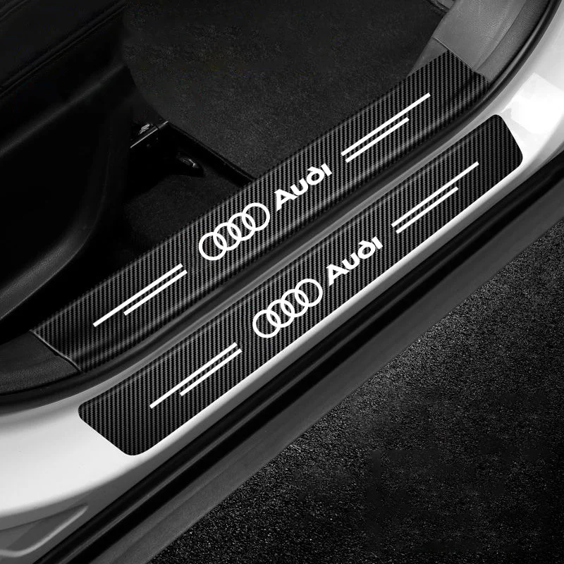 4PCS Carbon Fiber Car Door Sill Strip Protector Stickers For Audi Sline Quattro A1 A2 A3 A5 A6 A7 A8 Q2 Q3 Q4 Q5 Q6 Q7 Q8 RS6 TT