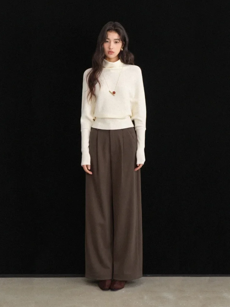 Retro High-Waist Straight-Leg Trousers Women Lady Loose Draped Long Pants Slimming Fit Winter Casual Elegant Daily Wear Style