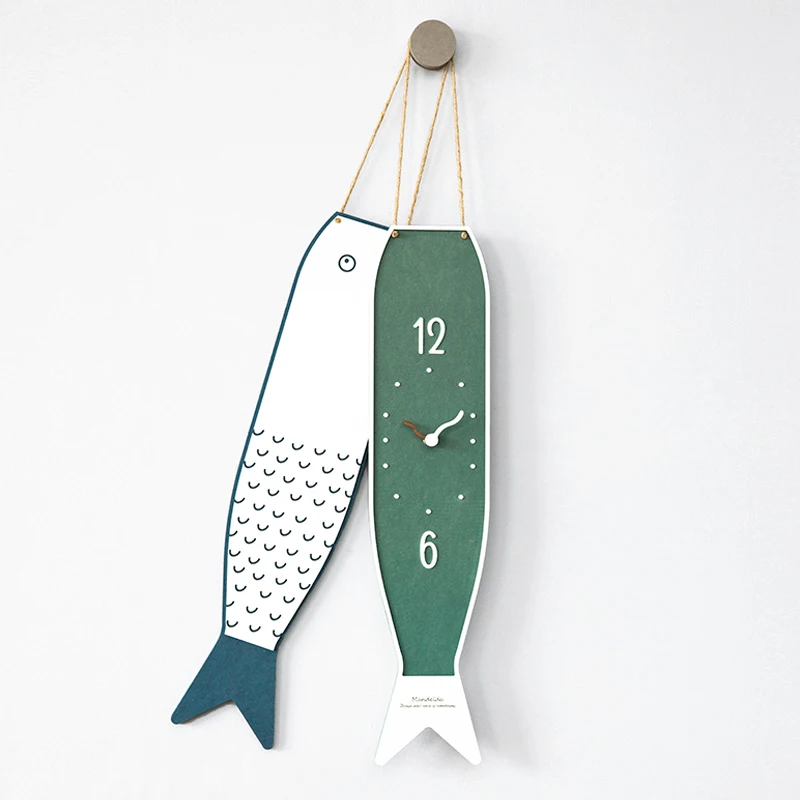 Japanese style simple wooden fish clock watch wall living room personality art modern minimalist hanging