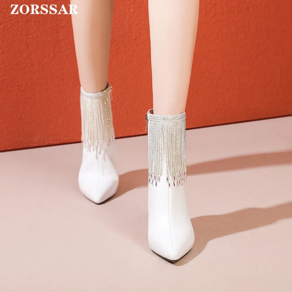 Shoes Leather Boot Women Ankle Boots Autumn Winter Boot Women High Heels Short Boots Pointed Toe Ladies Booties Chaussures Femme