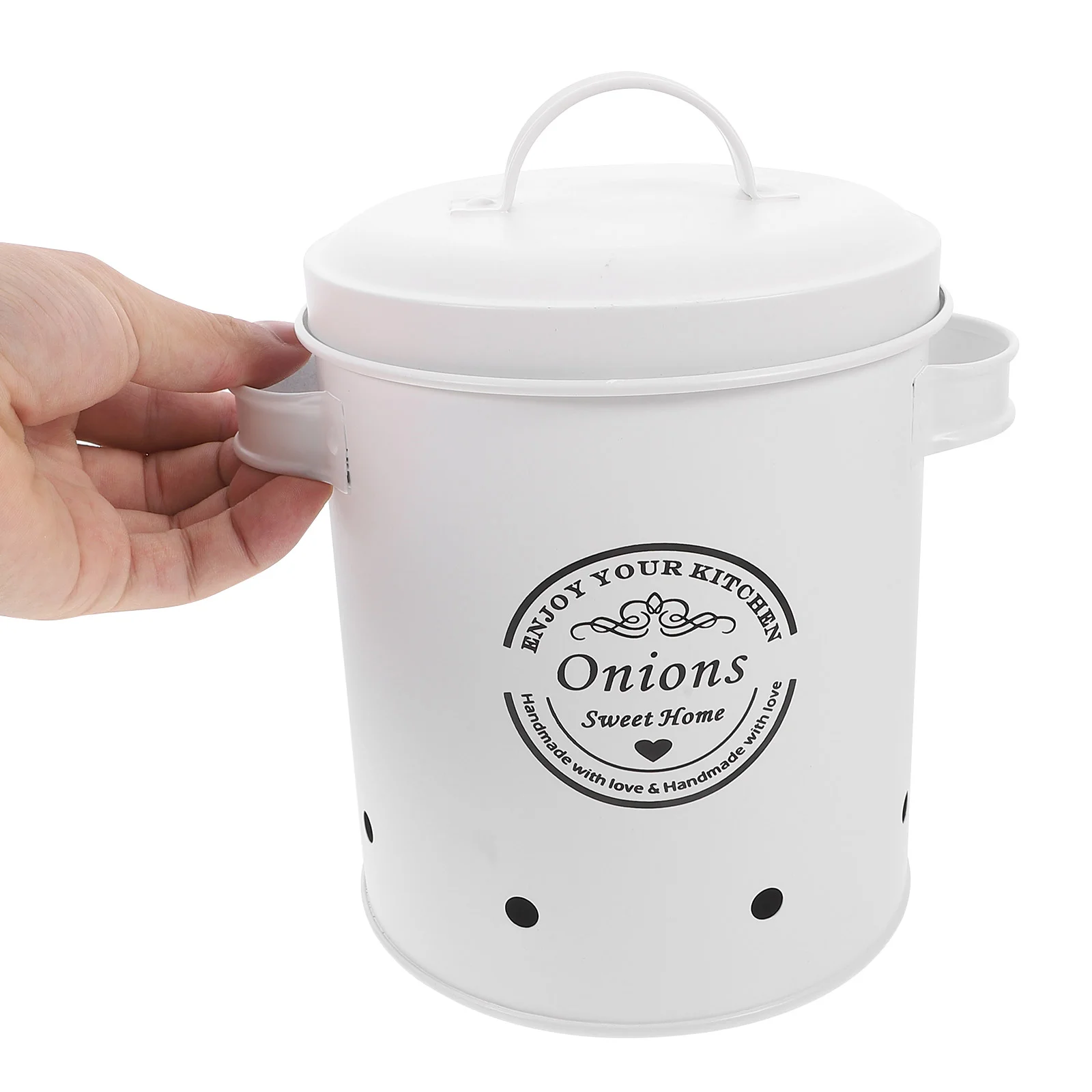 Vegetable Storage Barrel Onion Food Containers with Lids Kitchen Garlic Jar Ginger for Home Holder Iron Countertop