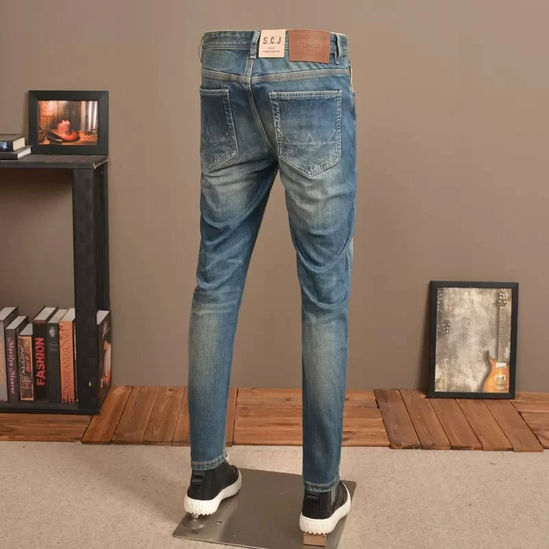 Mode Vintage Männer Jeans Hohe Qualität Retro Blau Elastische Slim Fit Zerrissene Jeans Männer Italienischen Stil Designer Denim Hosen Hombre