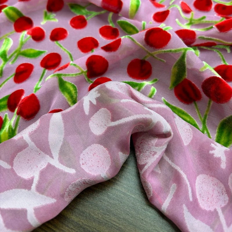 140cm-wide-light-pink-silk-velvet-burnout-fabric-flowy-chiffon-sheer-cherry-embossed-designer-fabric-by-meters