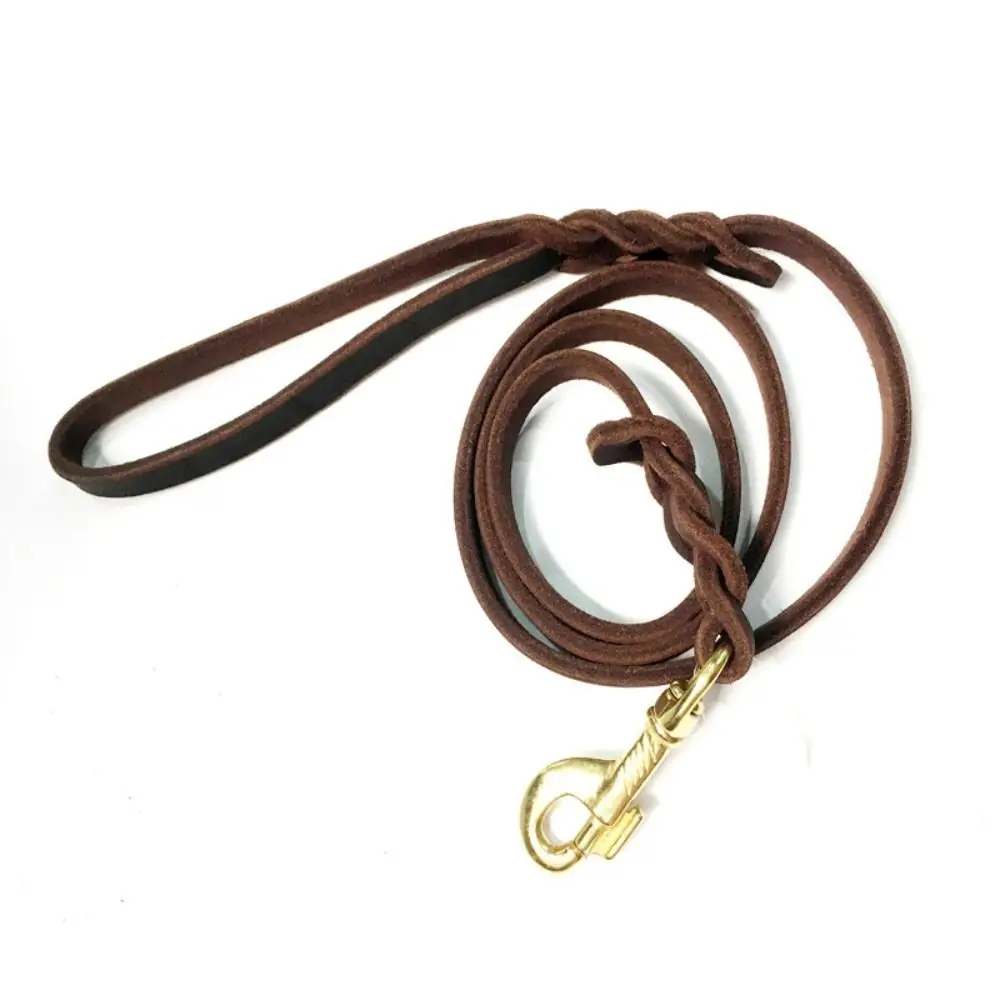 Training Walking With Copper Hook Leather Braided Dog Leash Brown Long Dog Traction Rope Durable Soft Outdoor