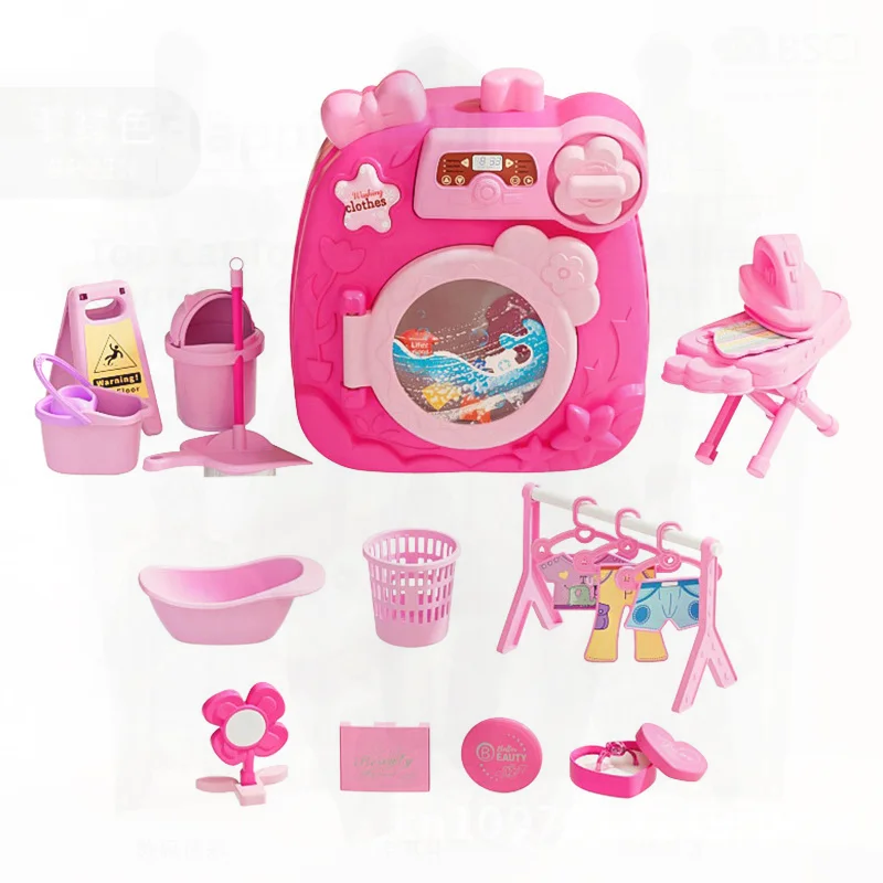 Mini simulação máquina de lavar roupa brinquedo para meninas ferramentas de limpeza doméstica tambor terno pequeno eletrodomésticos brinquedos para crianças 4-6