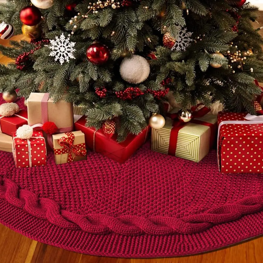 Knitted Christmas Tree Skirt Rustic Braided Rope Knitted Christmas Tree Skirt with Braided Rope Decoration for Holiday Party