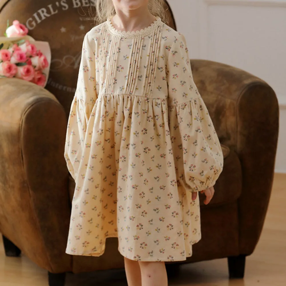 Kids Girl Clothes Sweet Princess Dress For Children Long Sleeve Loose Baby Girl Casual Dresses Flower Print Korean Kids Costume